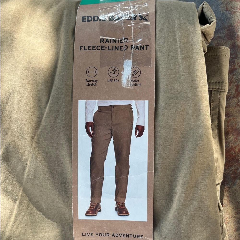 Eddie Bauer Men's Khaki Fleece-Lined Chinos NWT 38x29